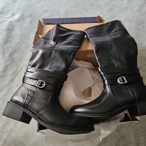 Black Leather Knee-High Boots